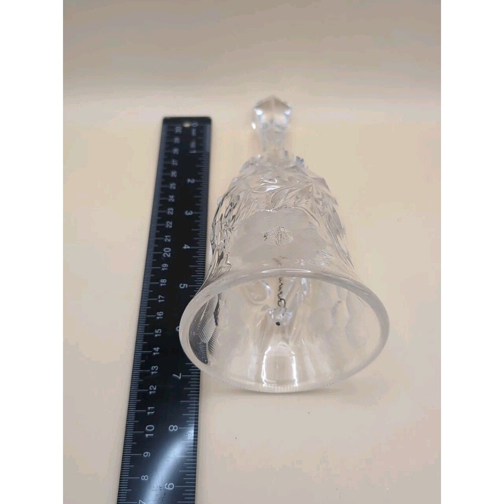 Crystal Bell Clear with Etched Flower Design Vintage Heavy Piece 7-½” Tall C-2 - Picture 5 of 7